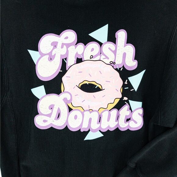 Champion Reverse Weave Hoodie Men’s Small Fresh Donuts Graphic Black Pullover - Picture 11 of 12